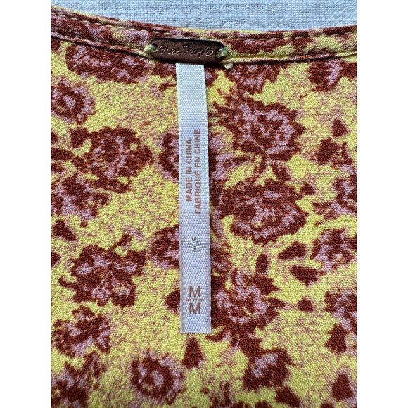 Free People Women's Floral Ditsy Boho Peplum Blouse Size M Tie Waist Festival - Picture 12 of 16